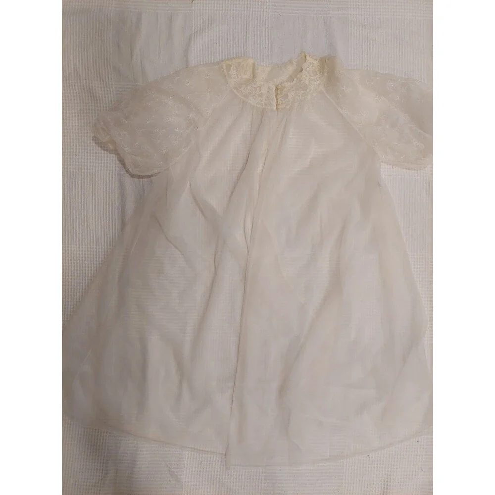 Vintage Vanity Fair Peignoir Lace Puff Embroidered Sleeve Sheer Tricot Robe Sz M